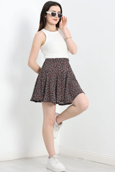 Desenli Mini Etek Siyahçiçek - 3