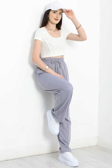 Openet Kalın Kemer Çımalı Eşofman Altı Gri - 4