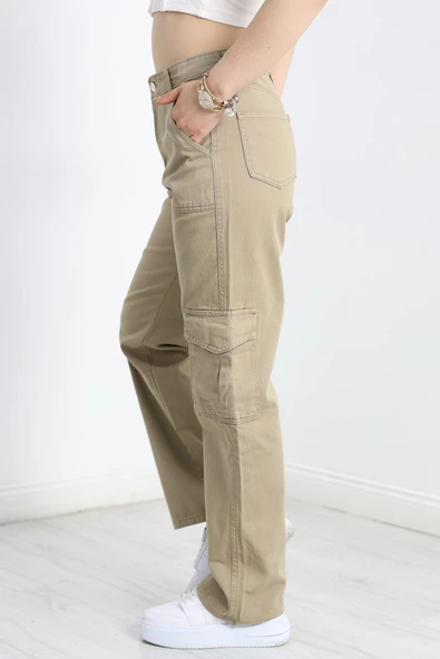 Kargo Cep Palazzo Kot Pantolon Haki - 3