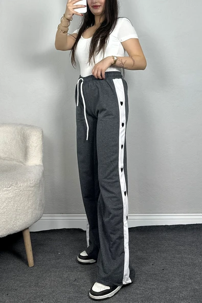 Özel Tasarım Nakışlı 2 İplik Eşofman Altı Antrasit