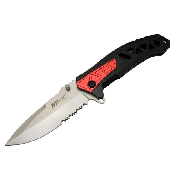 4192 Kırmızı Kamp Çakı 21cm - Yarı Otomatik, Testere Detaylı, Desenli Sap - 2