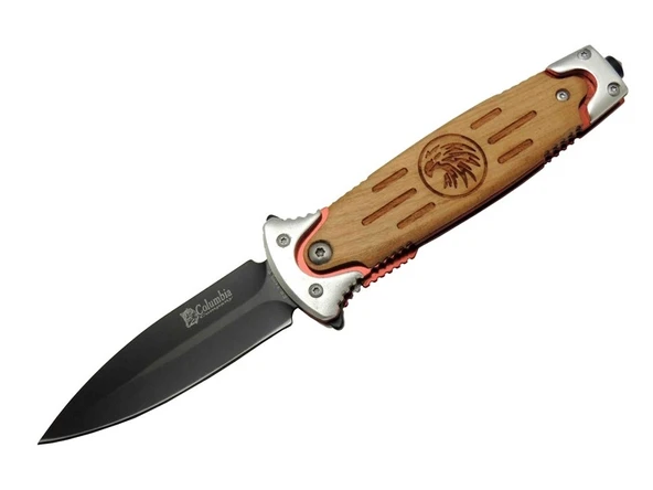 Fs 11032 Kahverengi Kurtarma / Kamp Çakısı 20cm - Kartal İşlemeli Ahşap Sap, Cam Kırma Aparatlı ürün görseli