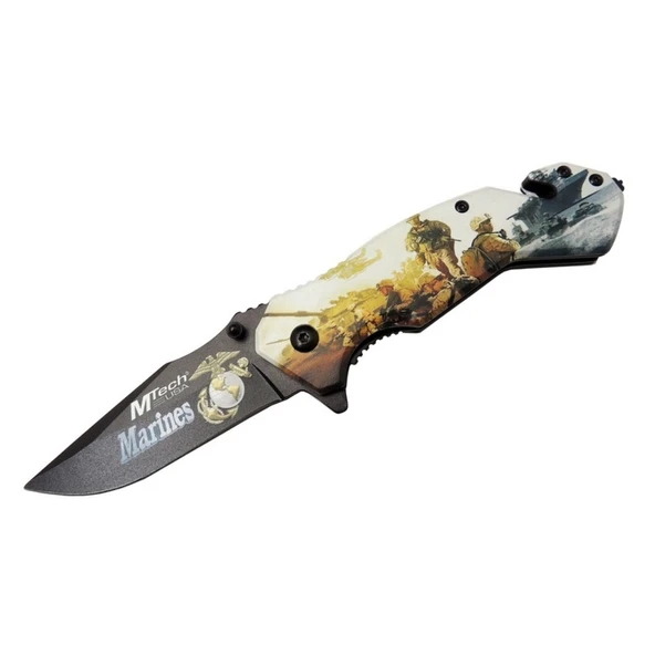 4 23 2 Marines Kurtarma / Kamp Çakı 20cm - Yarı Otomatik, Cam Kırma Ve İp Kesme Aparatlı - Resim 2