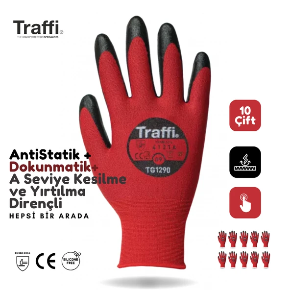 10 ÇİFT TG1290 Dokunmatik Antistatik A Seviye Kesilme Yırtılma Dirençli Çok Amaçlı İş Eldiveni - 1