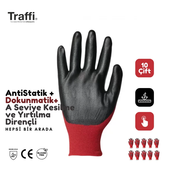10 ÇİFT TG1290 Dokunmatik Antistatik A Seviye Kesilme Yırtılma Dirençli Çok Amaçlı İş Eldiveni - 2