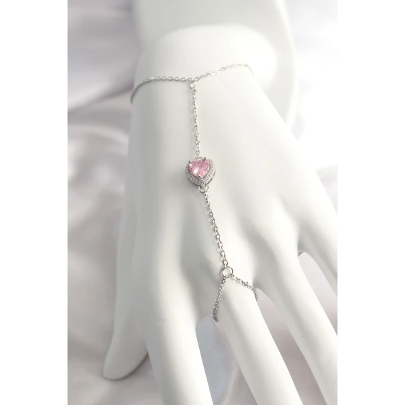 316l Çelik Gümüş Renk Pembe Zirkon Taşlı Kalp Şahmeran - Tj-sn552