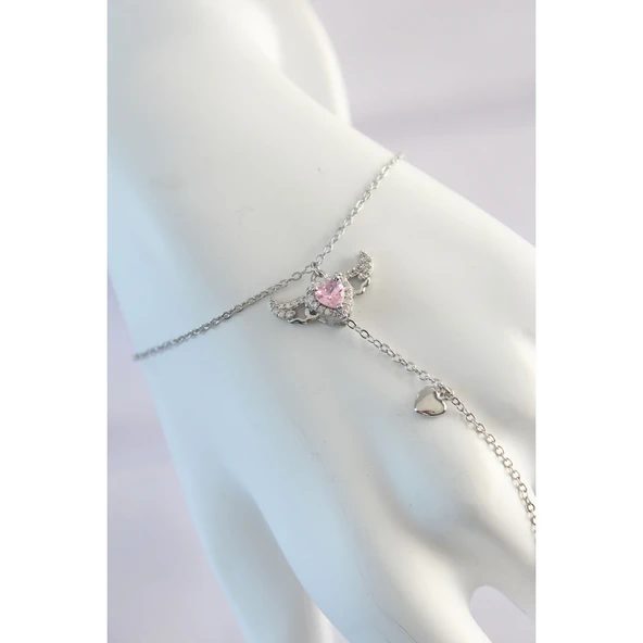 316l Çelik Gümüş Renk Pembe Zirkon Taşlı Kanatlı Kalp Model Şahmeran - Tj-sn584 - 2