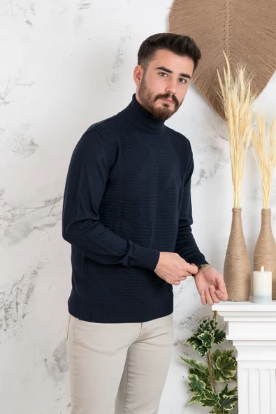 NEHİR BY FARUK ÜLKER BOĞAZLI DESENLİ REGULAR FİT ERKEK TRİKO KAZAK - 3