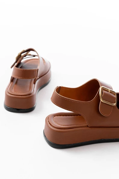 1187 Taba Dolgu Topuk Lastik Baretli  Kadın Sandalet - Resim 5