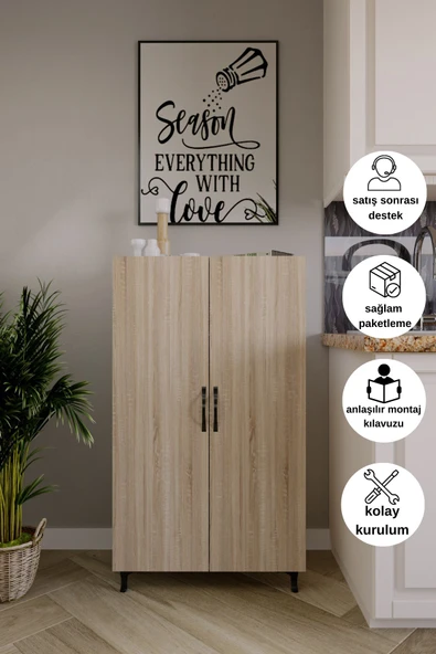 DEWOODY 3 Raflı 4bölmeli Erzak Dolabı Mutfak Dolabı Banyo Dolabı Ayakkabılık Antrasit