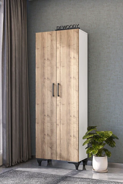 DEWOODY 8 Raflı 2 Kapaklı Kalın Raflı Ayakkabılık Çok Amaçlı Mutfak Banyo Dolabı Kiler Dolabı