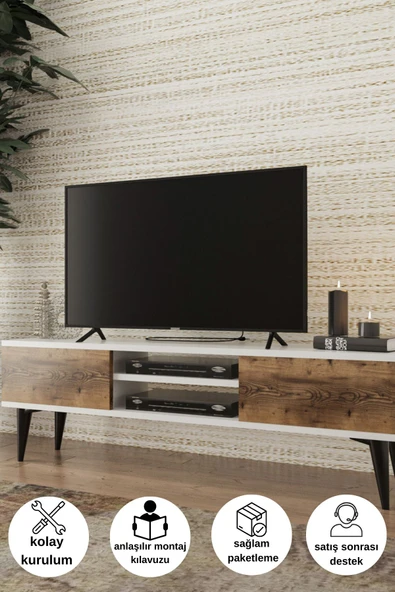 DEWOODY Tv Ünitesi 140cm Kapaklı 2 Bölmeli Kitaplıklı - 2