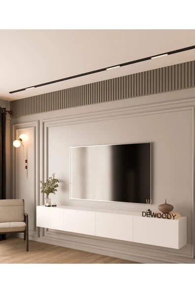 DEWOODY 240 CM DUVARA MONTAJLANABİLİR DÜŞER KAPAKLI BÖLMELİ TV ÜNİTESİ - 3