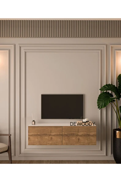DEWOODY 120 CM DUVARA MONTAJLANABİLİR DÜŞER KAPAKLI BÖLMELİ TV ÜNİTESİ - 2