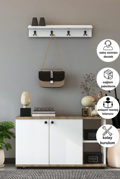 DEWOODY Ayakkabılık Ve Askılık Takım Vestiyer Portmanto Elbise Askısı