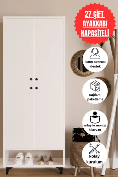 DEWOODY 9 Raflı 4 Kapaklı Modern Ayakkabılık , Kiler Dolabı , Çok Amaçlı Dolap