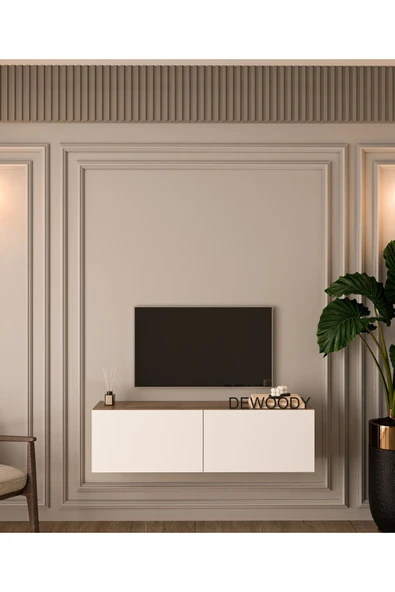 DEWOODY 120 CM DUVARA MONTAJLANABİLİR DÜŞER KAPAKLI BÖLMELİ TV ÜNİTESİ - 2