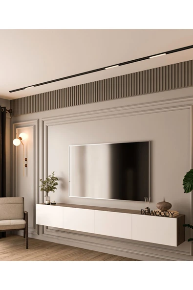 DEWOODY 240 CM DUVARA MONTAJLANABİLİR DÜŞER KAPAKLI BÖLMELİ TV ÜNİTESİ - 3
