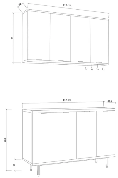 DEWOODY KAHVE KÖŞESİ METAL AYAKLI METAL KULPLU ÇOK AMAÇLI DOLAP 8 KAPAKLI MUTFAK DOLABI - 5