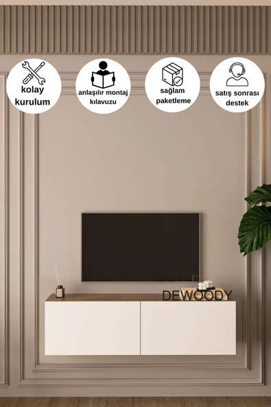 DEWOODY 120 CM DUVARA MONTAJLANABİLİR DÜŞER KAPAKLI BÖLMELİ TV ÜNİTESİ