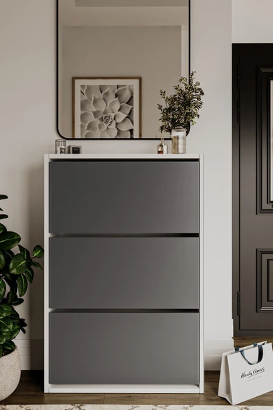 DEWOODY Düşer Kapak 3 Bölmeli Duvara Montajlanabilir Ayakkabılık