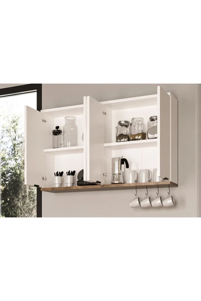 DEWOODY 4 Kapaklı Metal Kulplu Duvara Montajlanabilir Çok Amaçlı Dolap Mutfak Dolabı Üst Dolap Havlu Dolabı - 3