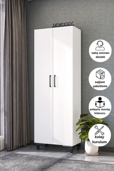 DEWOODY 8 Raflı 2 Kapaklı Kalın Raflı Ayakkabılık Çok Amaçlı Mutfak Banyo Dolabı Kiler Dolabı