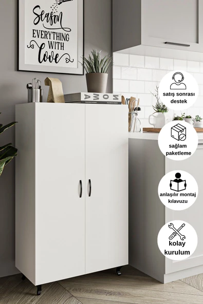 DEWOODY 3 Raflı 4bölmeli Erzak Dolabı Mutfak Dolabı Banyo Dolabı Çok Amaçlı Dolap