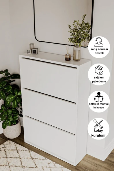 DEWOODY Düşer Kapak Ayakkabılık 3 Bölmeli Ayakkabılık Duvara Montajlanabilir