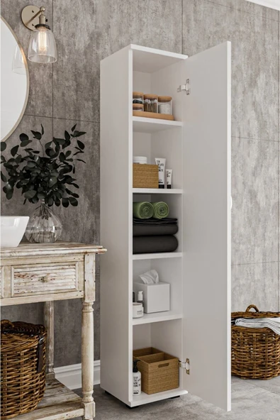 DEWOODY Banyo Dolabı Mutfak Ofis Çalışma Dosya Dolabı Tek Kapaklı 5 Bölmeli Çok Amaçlı Dolap - 3
