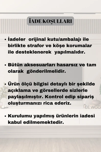 DEWOODY 240 CM DUVARA MONTAJLANABİLİR DÜŞER KAPAKLI BÖLMELİ TV ÜNİTESİ - 6
