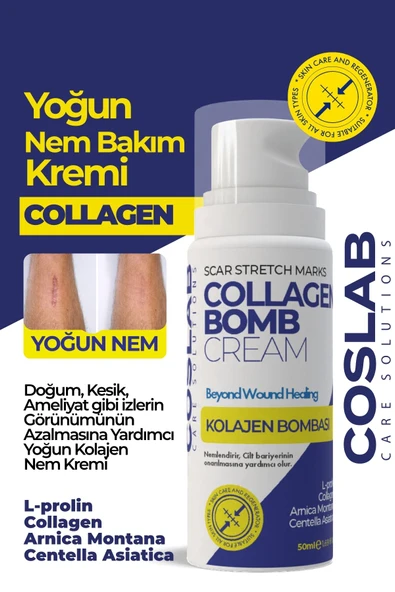 COSLAB Anti-Scar Yoğun Nemlendirici Yara ve İz Görünümünü Azaltıcı Hyaluronik Asitli Krem 50 ml
