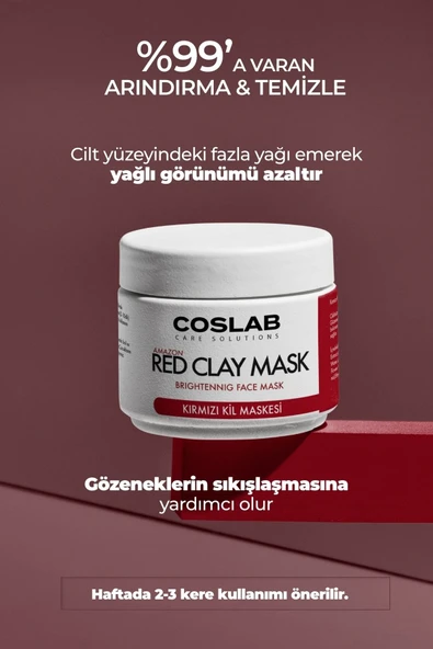 COSLAB Amazon Kırmızı Kil Maskesi – Gözenek Arındırıcı, Nemlendirici, Sebum Dengeleyici Doğal Yüz Maskesi - 3