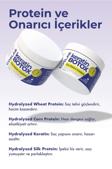 COSLAB Hair Botox Etkili Keratin, Argan ve İpek Proteinli Yoğun Saç Bakım Maskesi 300 ml - 5