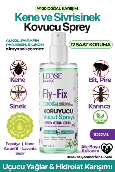 LEOSE BOTANICAL Kene Bit Sinek Ve Mikrop Kovucu Sprey Doğal Uçucu Yağlar Ve Hidrolatlar Karışımı Alkolsüz Parfümsüz - 6