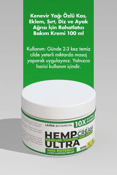 LEOSE BOTANICAL 2'li HempUltra Krem 100 ML | Kenevir Yağlı Kas, Eklem, Sırt, El ve Ayak Ağrısı Giderici Bakım Kremi - 3