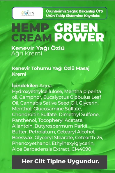 COSLAB Hempcream Green Power Masaj Kremi Kas, Eklem, Boyun, Ağrı Giderici Kenevir Kremi 100ml - 5