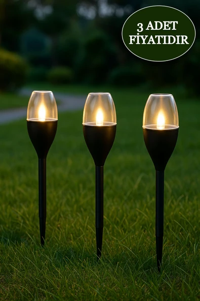 Güneş Enerjili Bahçe Aydınlatması Alev Efekti Solar Bahçe Yürüyüş Yol Aydınlatma Solar Bahçe 3 ADET