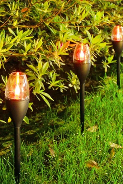 Güneş Enerjili Bahçe Aydınlatması Alev Efekti Solar Bahçe Yürüyüş Yol Aydınlatma Solar Bahçe 3 ADET - 5