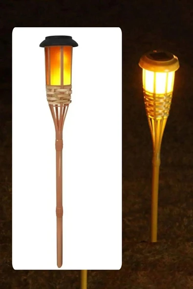 Gerçek Bambu Bahçe Aydınlatma Su Geçirmez Solar Bahçe Lambası Alev Efektli 60 cm 3 ADET - 6