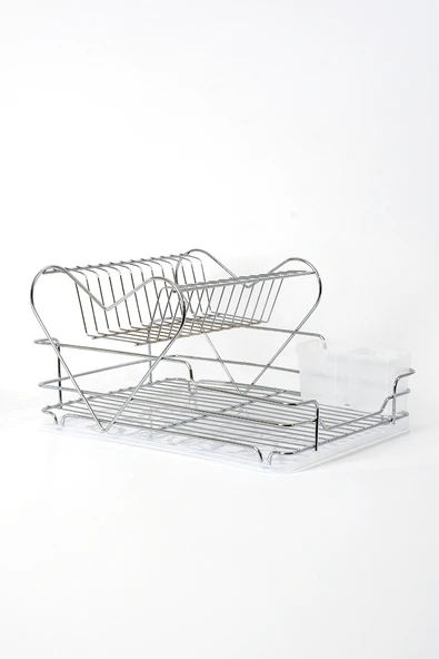 Bulaşıklık Bulaşık Sepeti 2 Katlı Tabaklık Büyük Kalp Model Krom ürün görseli 1