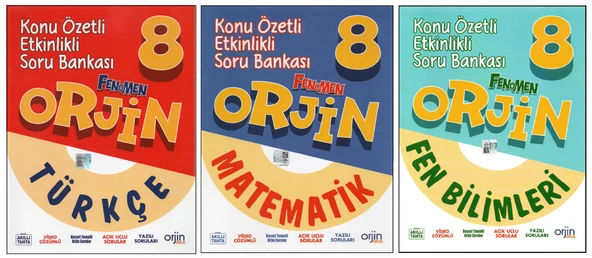 ORJİN 8. SINIF TÜRKÇE+MATEMATİK+FEN BİLİMLERİ KONU ÖZETLİ SORU BANKASI (3 KİTAP)