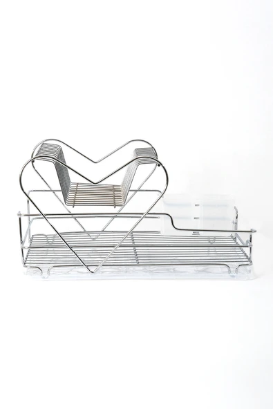 Bulaşıklık Bulaşık Sepeti 2 Katlı Tabaklık Büyük Kalp Model Krom - Resim 2