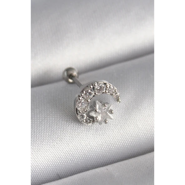316l Çelik Gümüş Renk Zirkon Taşlı Ay Yıldız Tragus Piercing - Tj-pr1257 Tg-53-vice/(1395) 2348 ürün görseli 1