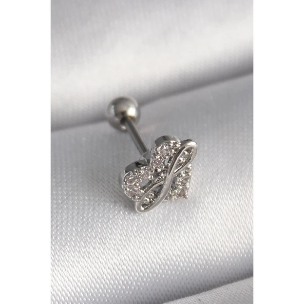 316l Çelik Gümüş Renk Zirkon Taşlı Sonsuzluk Detay Tragus Piercing - Tj-pr1249