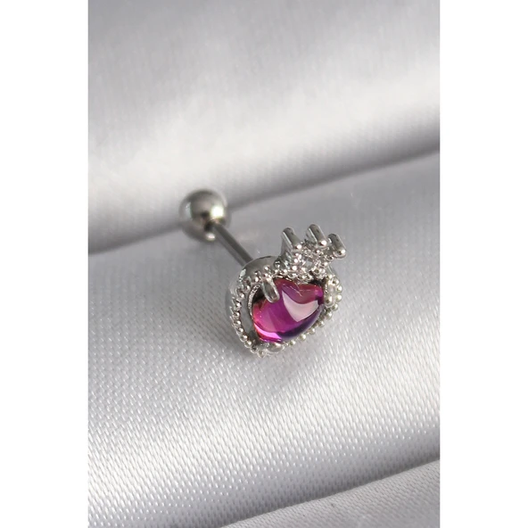 316l Çelik Gümüş Renk Pembe Mineli Kalp Zirkon Taş Detaylı Taç Tragus Piercing - Tj-pr1263 Tg-53-vice/(1395) 2353 ürün görseli 1