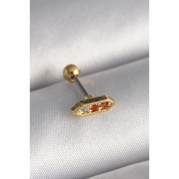 316l Çelik Gold Renk Turuncu Zirkon Taşlı Tragus Piercing - Tj-pr1284
