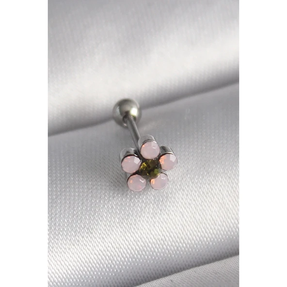 316l Çelik Gümüş Renk Zirkon Taşlı Çiçek Tragus Piercing - Tj-pr1277