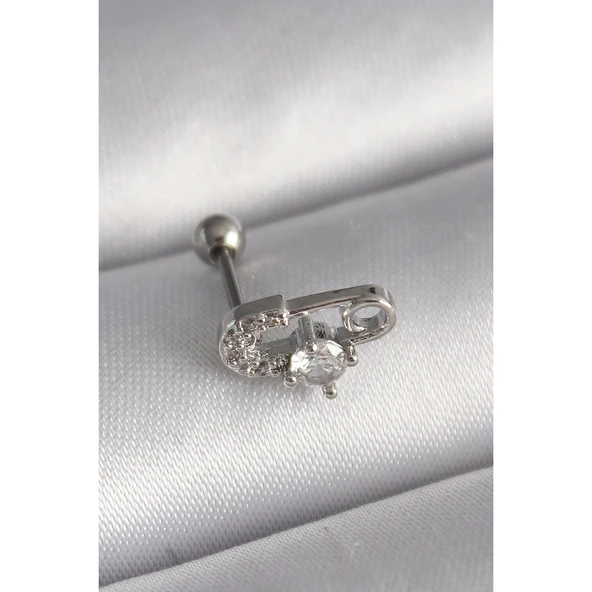 316l Çelik Gümüş Renk Zirkon Taşlı Toplu İğne Tragus Piercing - Tj-pr1275 Tg-53-vice/(1395) 2364 ürün görseli 1