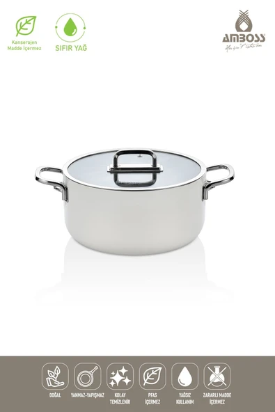 Amboss Sera Nova Seramik Yanmaz Yapışmaz Tencere 24 cm Beyaz - Resim 2